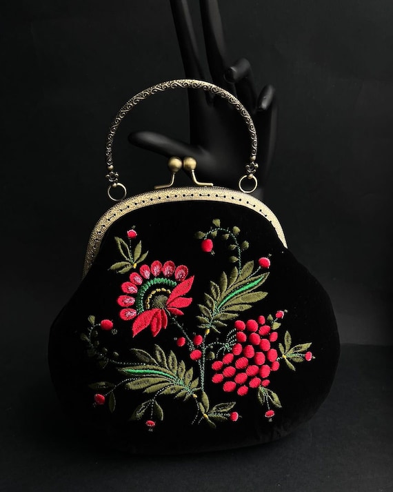 Clutch Ukrainian Embroidered Viburnum Bag Small Purse Ethnic Fashion Accessory Crossbody Authentic Ukrainian Design Unique Folk Art
