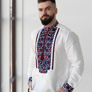 White Embroidered Shirt Ukrainian Vyshyvanka Men's shirt Ukrainian Traditional vyshyvanka shirt Ethnic Vyshyvanka Gift for Him Gift for Men