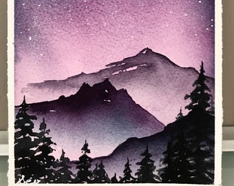 Glowing Mountainscape - Original Watercolor