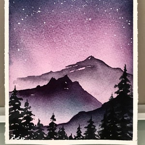 Glühende Berglandschaft - Original Aquarell