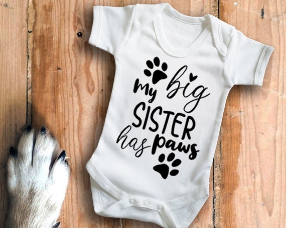 My big sister has Paws white baby grow bodysuit rompersuit sleepsuit
