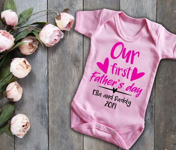 bodysuit Our first father/'s day white baby grow vest with glitter text