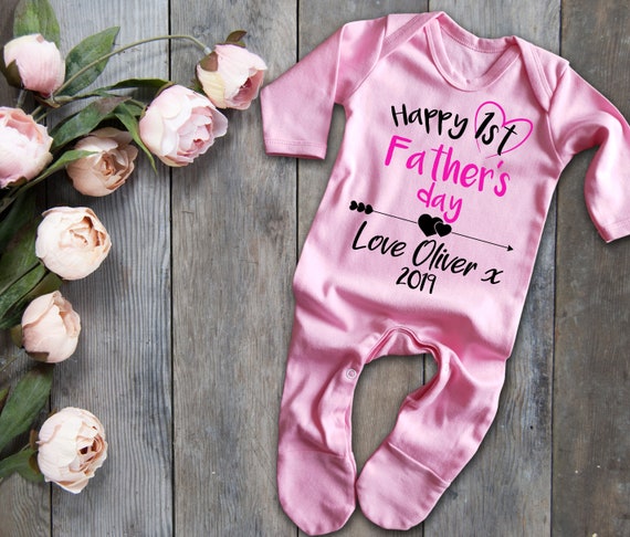 Custom happy 1st Father's day pink long 