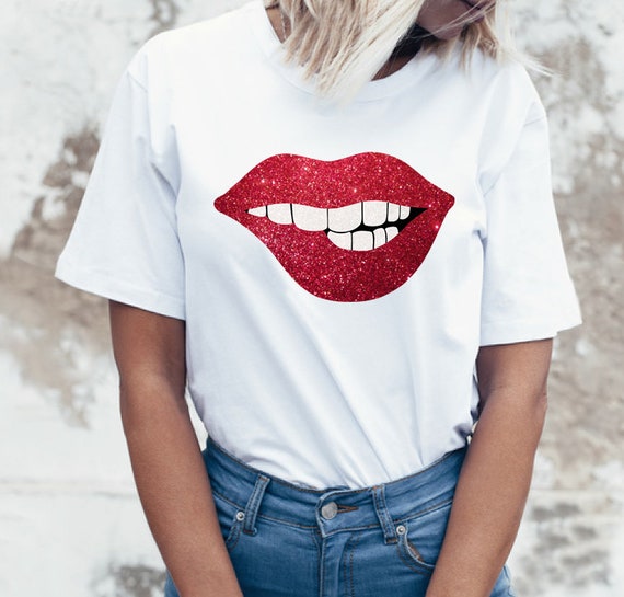 red glitter lips t shirt