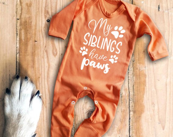 My Siblings have Paws long sleeve Black Rompersuit Bodysuit Sleepsuit Baby Grow