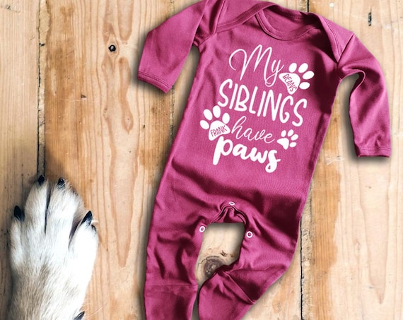 cat dog paws My siblings have Paws short sleeve light blue baby grow bodysuit