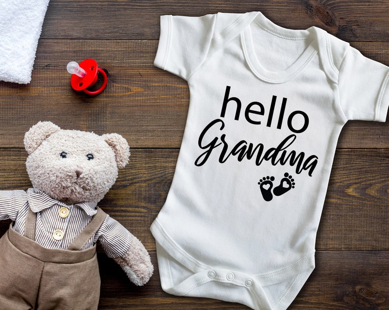 Pregnancy reveal baby grow bodysuit vest Hello Grandma new baby announcement