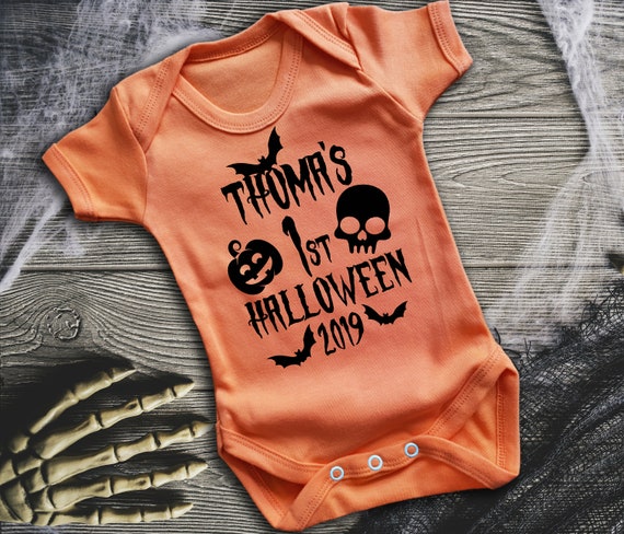 Custom name Halloween orange baby grow 