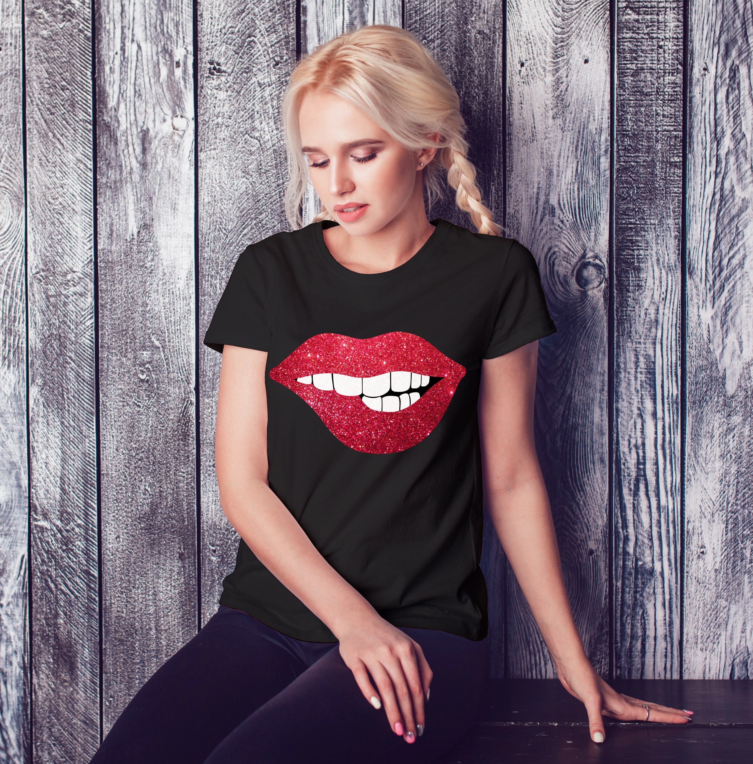 Ladies Black T Shirt With Red Glitter Lips Smile Teeth Lips Etsy Ladies Black T Shirt With Red Glitter Lips Smile Teeth Lips Etsy