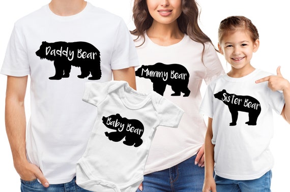 Papa Mama Baby Bear family T-shirts and Baby Grow Set Pregnancy Reveal