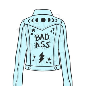 Denim bleu «Bad Ass» veste en Jean imprimable Digital Planner Die Cut art Download