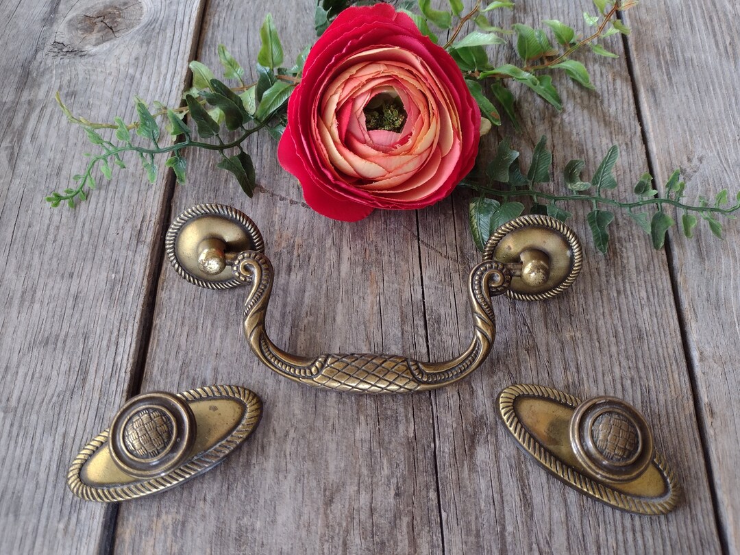 Basket Weave Brass Drawer Pulls3pc Vintage Drawer Pullsboho Styled