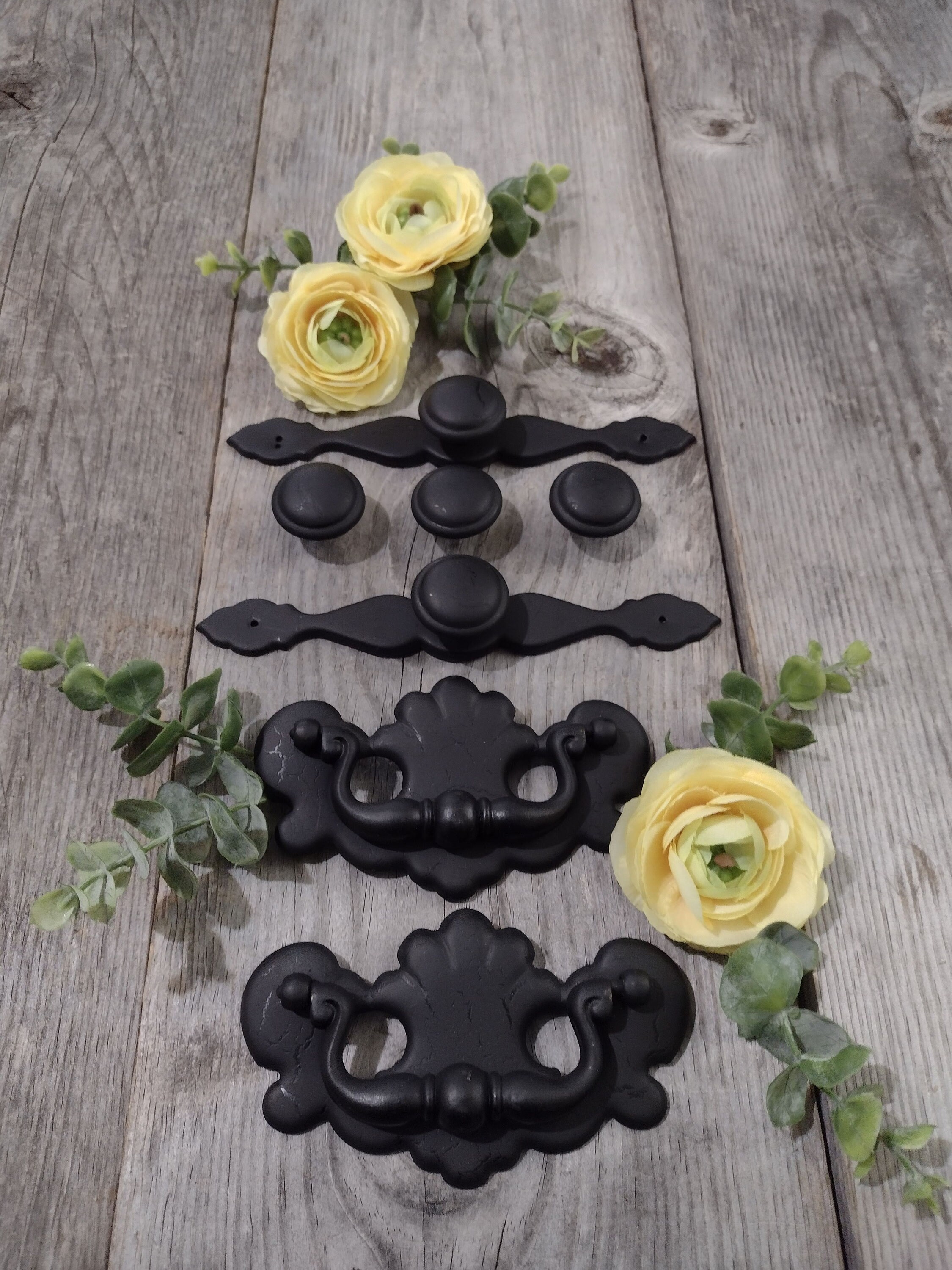 Set of 7 Black Farmhouse Drawer Pulls & Knobsreplacement Hardware