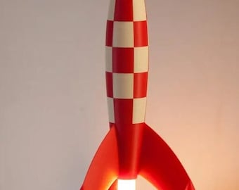 Lampada da comodino "Il razzo di Tintin" decollo dell'attenzione / obiettivo LUNA / idea regalo / personalizzabile