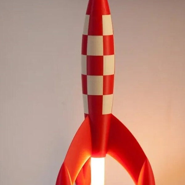 Lampe de chevet "Fusée de Tintin" attention décollage / Objectif LUNE / idée cadeau / personnalisable