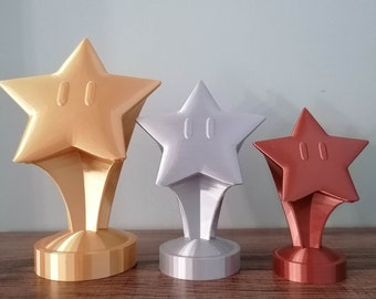Mario star awards trophy gold, silver and bronze in 3D printing/Trophy Award Star Mario in gold silver and bronze 3D printing