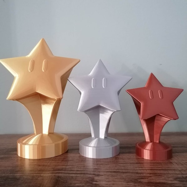 Mario star awards trophy gold, silver and bronze in 3D printing/Trophy Award Star Mario in gold silver and bronze 3D printing