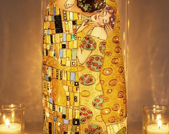 The Kiss Gustav Klimt Vase Large: Hand Painted Vase Personalized Wedding Gift, Anniversary Gift, 12 inches (30cm) Height, Wedding gift