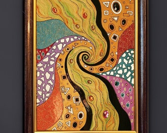 Stained glass painting Abstract painting with glass stones Gustav Klimt Gold ornament 3D wall art Glass wall art Framed abstract art