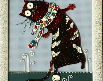 面白い猫のアート オリジナルのガラス絵画 猫の壁アート 猫の絵画 猫好きへのギフト 額入り面白い壁アート 子供向け動物壁アート