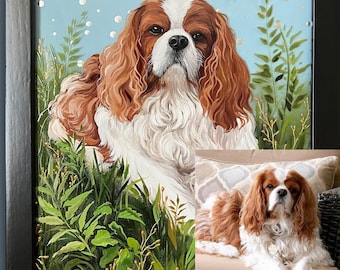 Custom Cavalier King Charles Spaniel Portrait from Photo | Personalized Dog Art on Glass | Hand-Painted Stained Glass Style Pet Keepsake