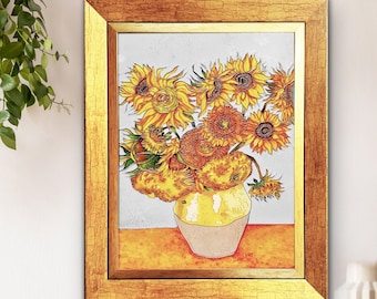 Girasoles de Van Gogh, Vidrieras, Arte mural de girasoles, Pintura de girasoles, Arte mural de vidrio de Van Gogh, Arte mural enmarcado, Arte ucraniano