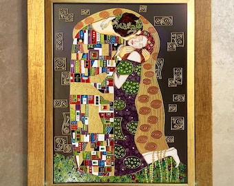 Gustav Klimt El beso Pintura personalizada Pintura en vidriera Retrato familiar Regalo de boda para pareja Arte de pareja Regalo de aniversario