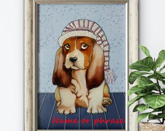 Beagle painting in stained glass style Funny beagle art Custom dog painting  Christmas gift for beagle lover Original dog portrait