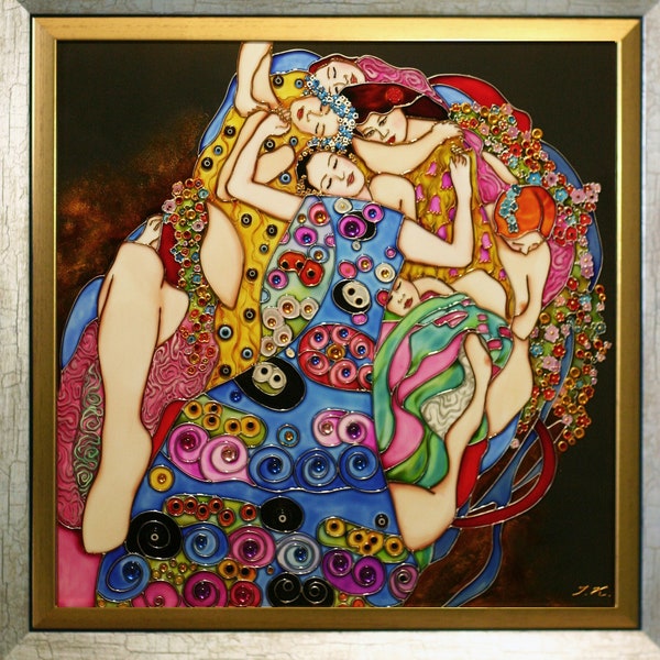 Gustav Klimt The Virgin Stained glass painting with beads and cabochons 3D trendy wall art Glass wall art Aesthetic room decor