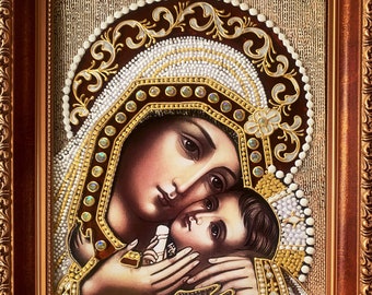 Blessed Virgin Mary and baby Jesus stained glass painting Catholic wall art Religious icon 3D glas wall art  Jesus art Religious painting