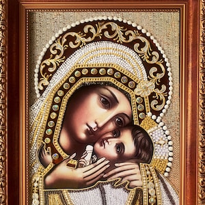 Blessed Virgin Mary and baby Jesus stained glass painting Catholic wall art Religious icon 3D glas wall art  Jesus art Religious painting