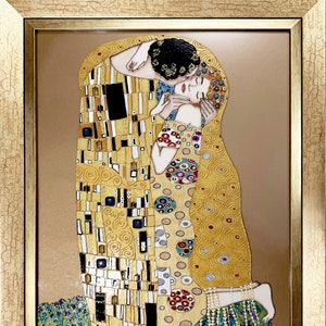 The Kiss Gustav Klimt Stained glass painting The kiss painting Glass wall art Couple wall art Ukraine shop Unique wedding gift Gift for wife