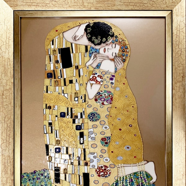 El beso Gustav Klimt Pintura de vidrieras El beso pintura Arte de pared de vidrio Pareja arte de pared Ucrania tienda Regalo de boda único Regalo para esposa
