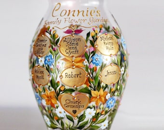 Family Tree, Customized Art , Personalized Name, Flower Vase, Custom Christmas Gift,  11 inches (28 cm) height