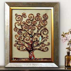 Stained glass painting Tree Of Life Gustav Klimt Framed wall art Modern room decor Glass wall hanging Contemporary art Housewarming gift