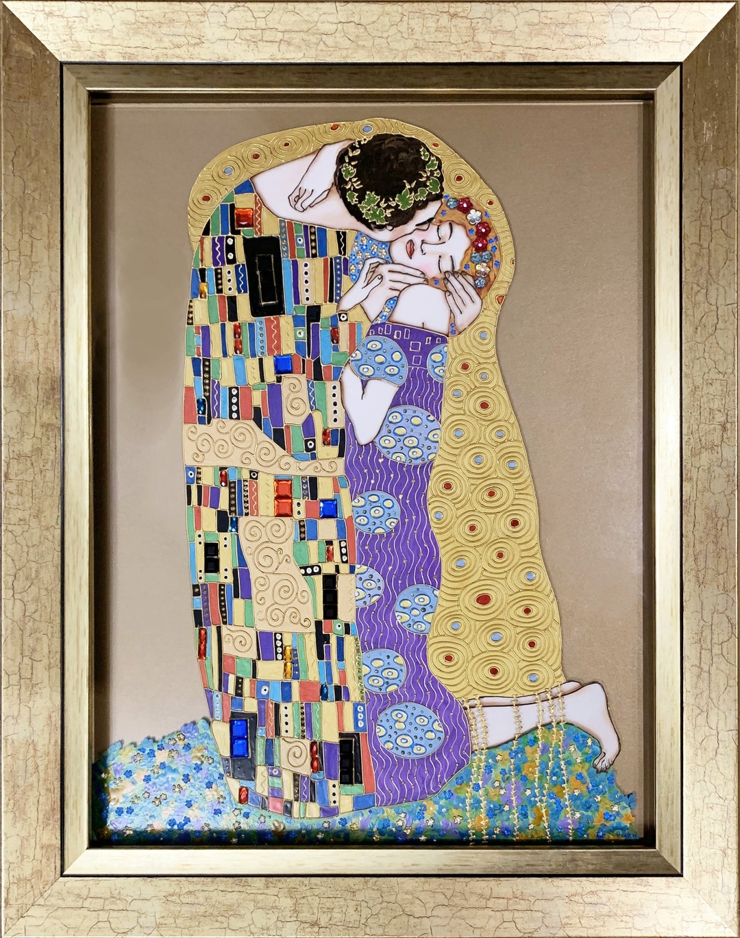 Gustav Klimt the Kiss Original Painting on Glass With