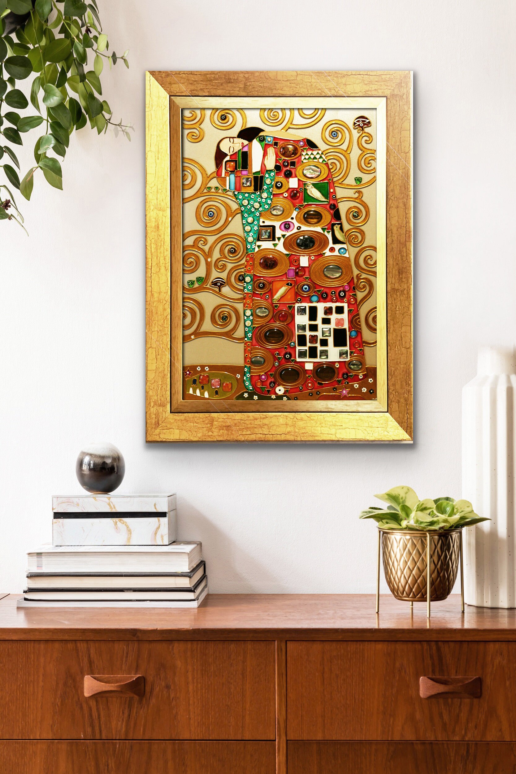 Embrace Gustav Klimt Stained Glass Painting Original