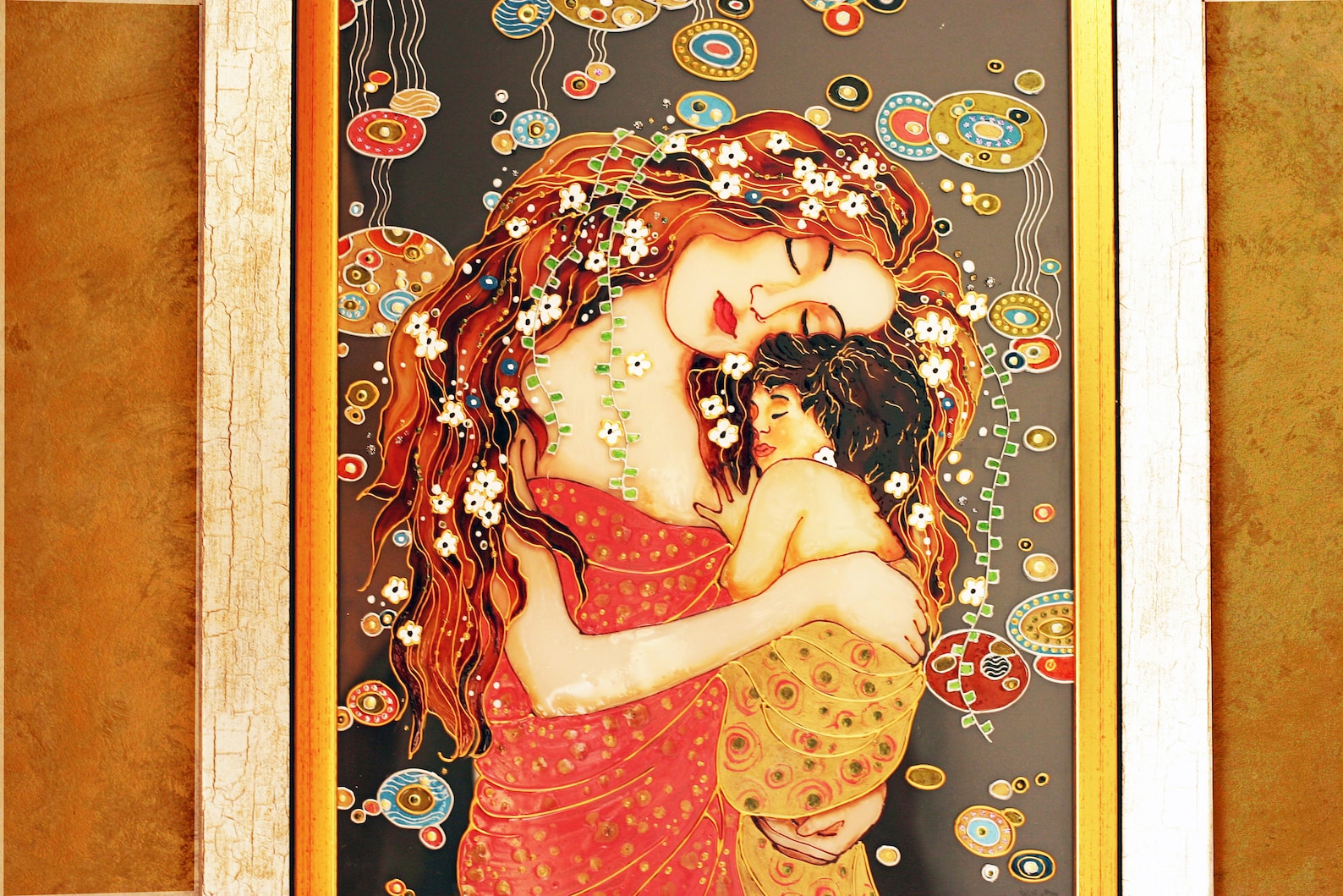 Gustav Klimt Mother and child Stained glass painting Mom gift Etsy