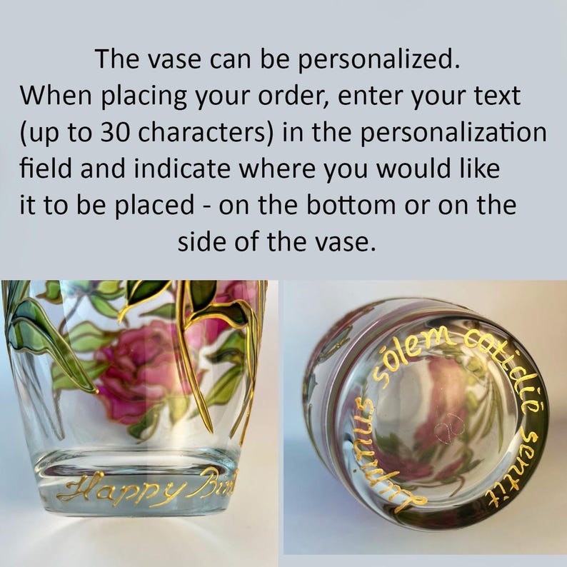 Vase magnolia peint à la main, vase en verre fleur rose blanc fait main, cadeau personnalisé, art magnolia, décoration florale personnalisée image 5