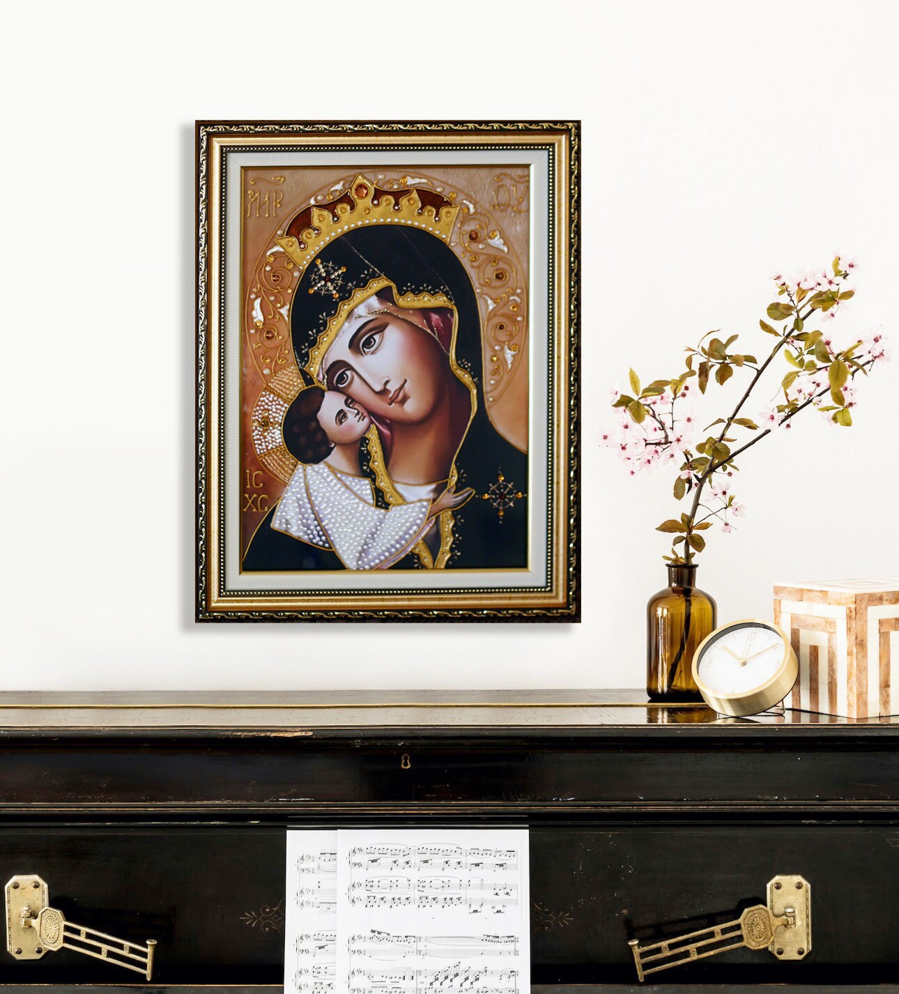Mary and Child Jesus Stained Glass Painting Virgin Mary Wall Art Jesus ...