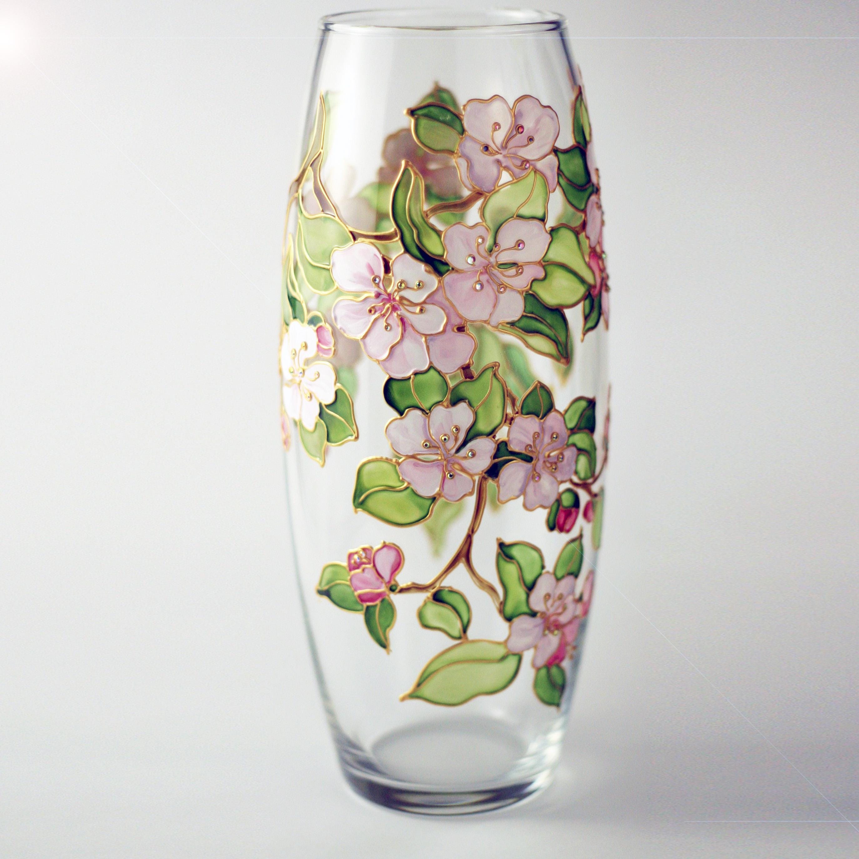 Vase With Sakura Stained Glass Hand Painted Vase Personalized