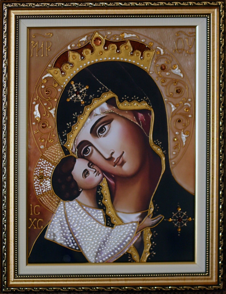 Mary and Child Jesus Stained Glass Painting Virgin Mary Wall Art Jesus ...