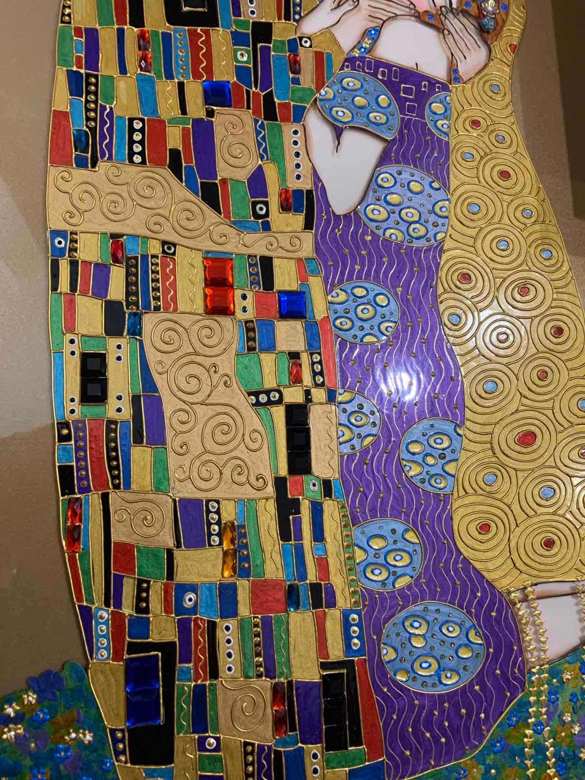 グスタフ・クリムトの「接吻」絵画、額入りガラスアート、手描き