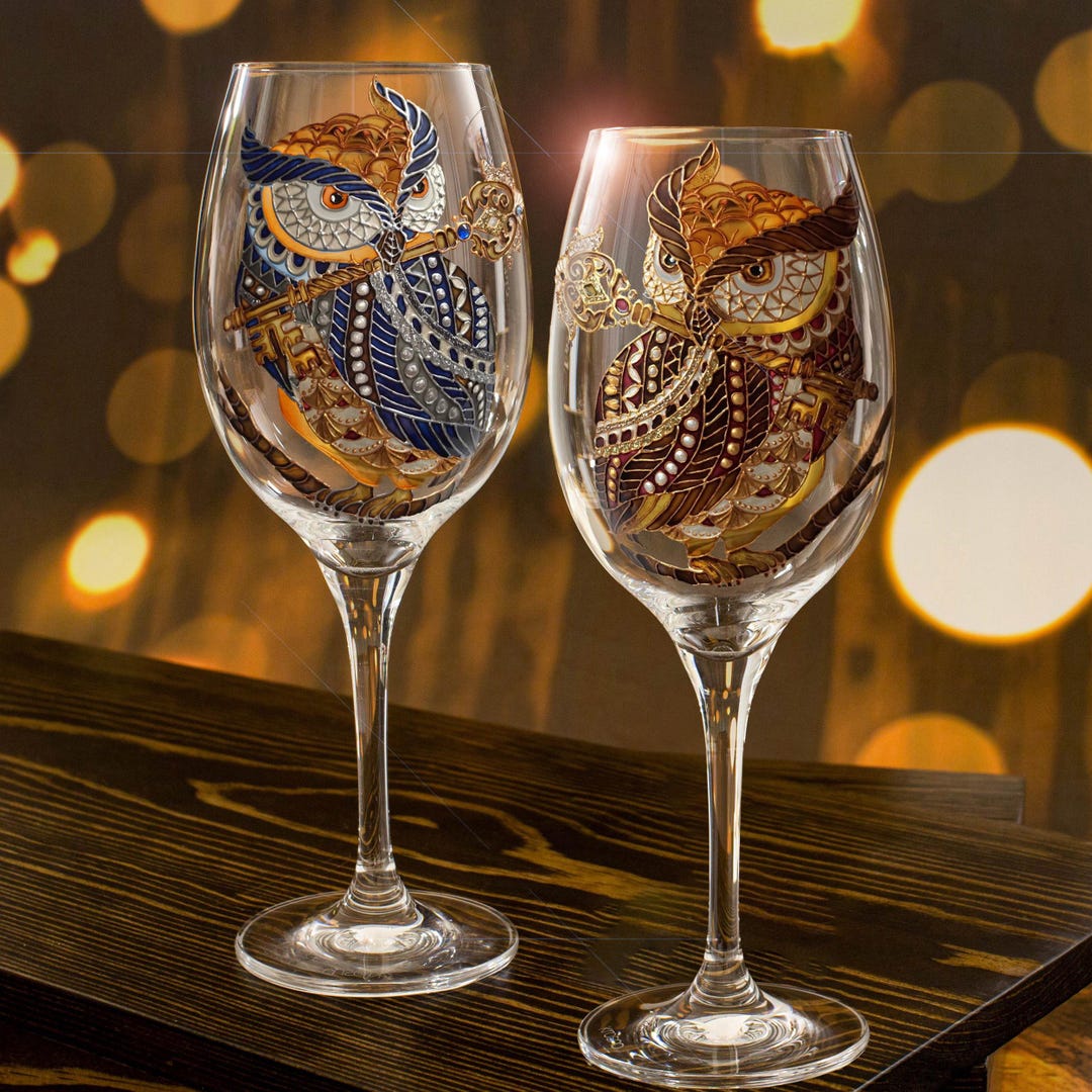 Painted Wine Glasses, Goblet Personalized, Owl Home Decor, Custom Hand ...