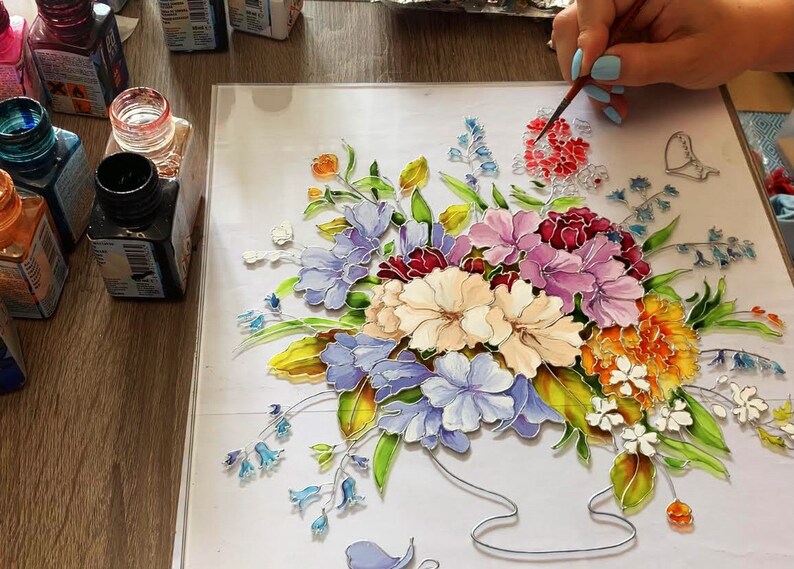 Original 3D Glass Painting Spring Flowers in Vase Flower - Etsy