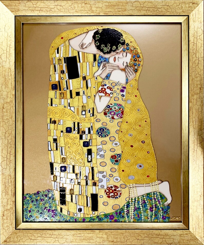 The Kiss Gustav Klimt Stained Glass Painting the Kiss Painting Etsy
