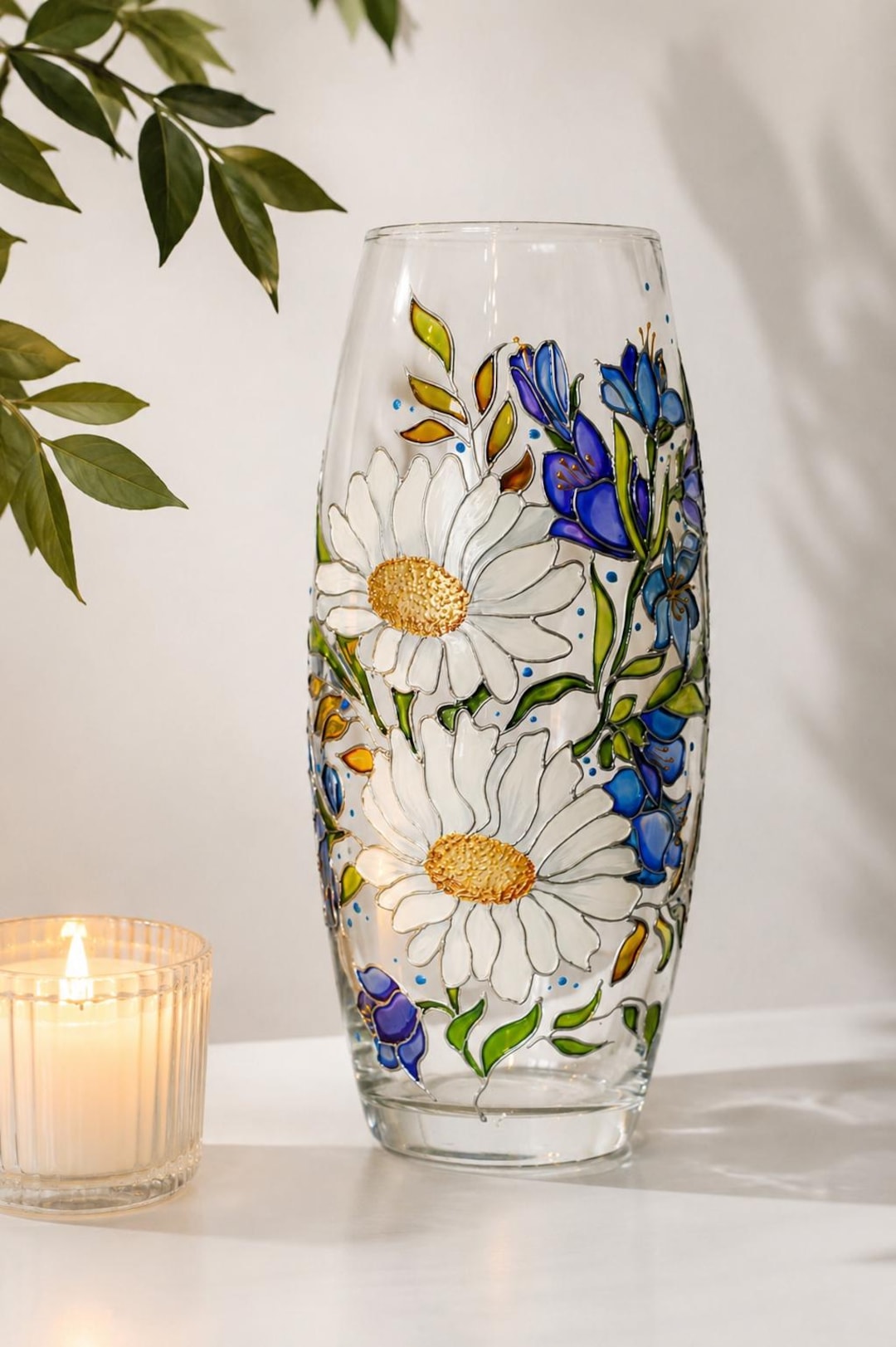 Vase With Bells and Daisies Hand Painted Personalized Flower Vase Daisy ...