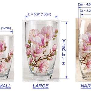 Vase magnolia peint à la main, vase en verre fleur rose blanc fait main, cadeau personnalisé, art magnolia, décoration florale personnalisée image 2