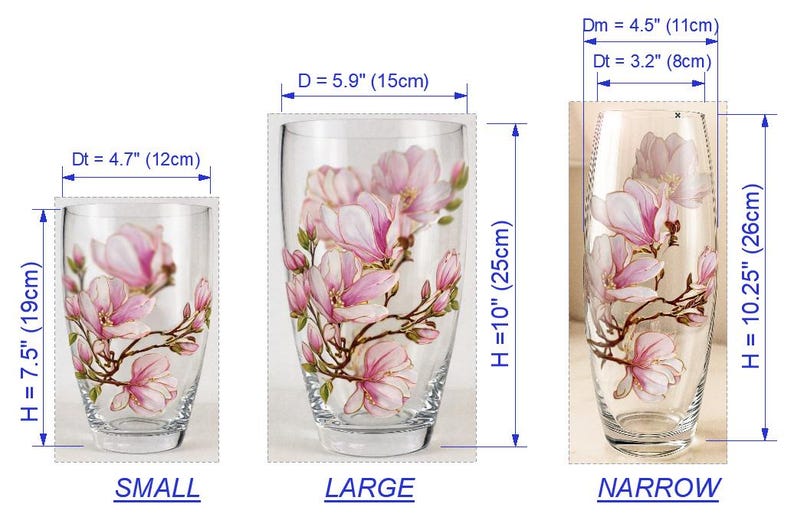 Vase magnolia peint à la main, vase en verre fleur rose blanc fait main, cadeau personnalisé, art magnolia, décoration florale personnalisée image 2