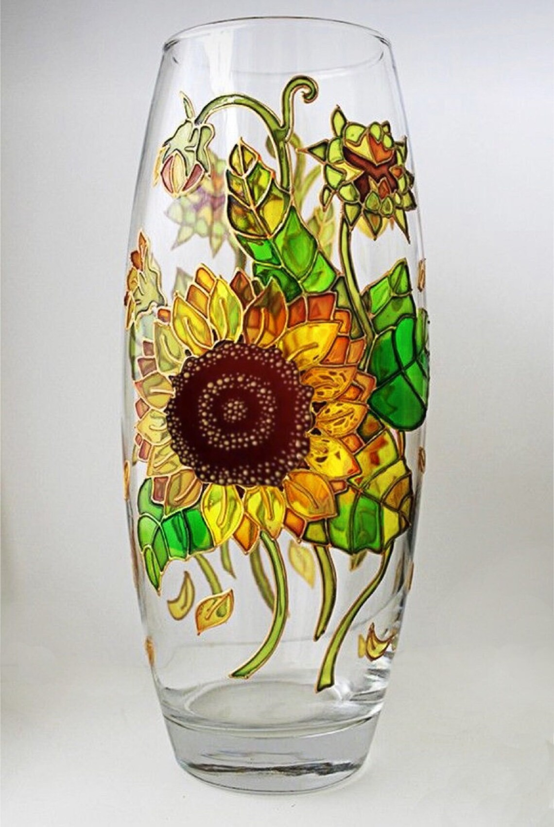 Vase With Sunflower Stained Glass Hand Painted Vase Hand Etsy
